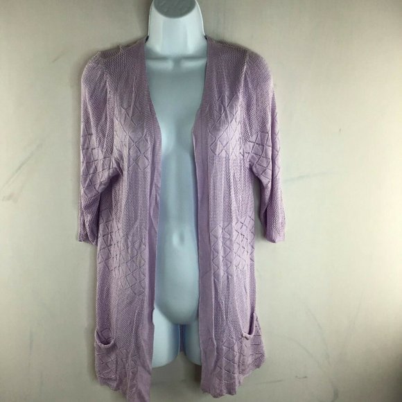 Lavena Womens Purple Open Front Cardigan Draped Sweater 3/4 Sleeve Size M/L - Picture 1 of 6